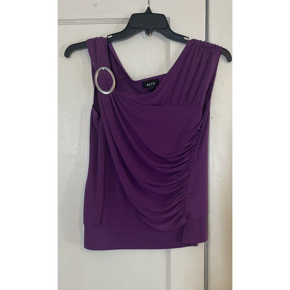 ALYX Top Women’s M Purple One Shoulder Asymmetrical Blouse Versatile Side Ruche